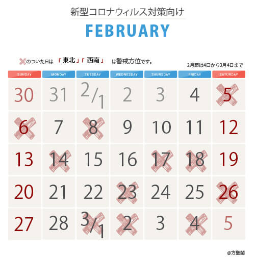 2022年2月新型コロナウィルス対策向けカレンダー