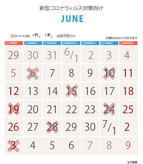 2022年6月新型コロナウイルス注意カレンダー